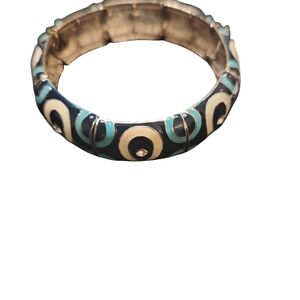 NWT ViVl Women's Vintage Blue/White Enamel and Crystal Stretch Bangle Bracelet